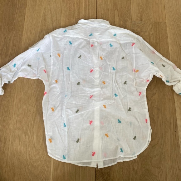 Embroidered cover up summer light gauzy button down Loft blouse size xs - Picture 4 of 4